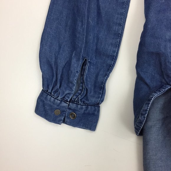 DIESEL Blue Medium Wash Chambray Logo Snap Button Belted Pleats Hi Low Hem Dress - Picture 11 of 11